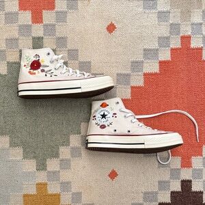 Converse Womens High-Tops - Cream with Embroidered Floral Design